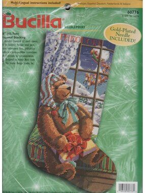 Bucilla 60776 Gift for Santa Teddy Bear Needlepoint Stocking Kit 18 in Rossi